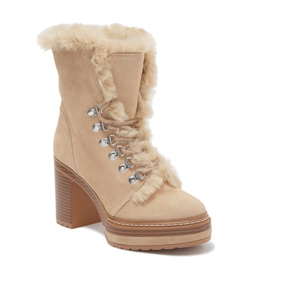 Steve Madden Sand Suede Scoops Faux Fur Platform Bootie- New In Box- Reemoly - Picture 16 of 16